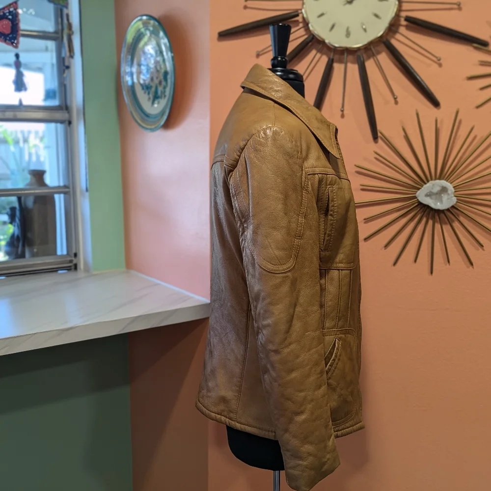 Vintage Tan Leather Zip Front Jacket - Picture 10 of 15